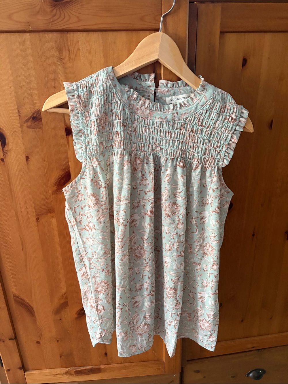 Sleeveless Floral Ruffle Yoke Top - Mint and Dusty Rose